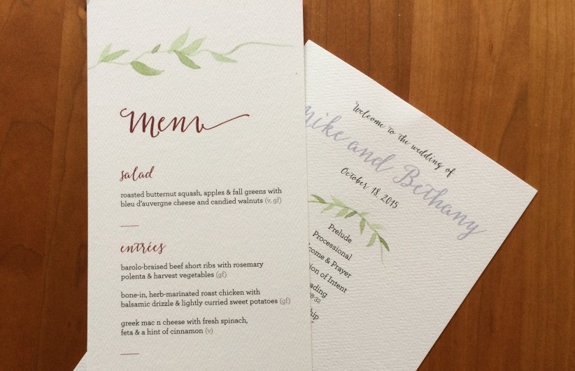 Wedding menu and program